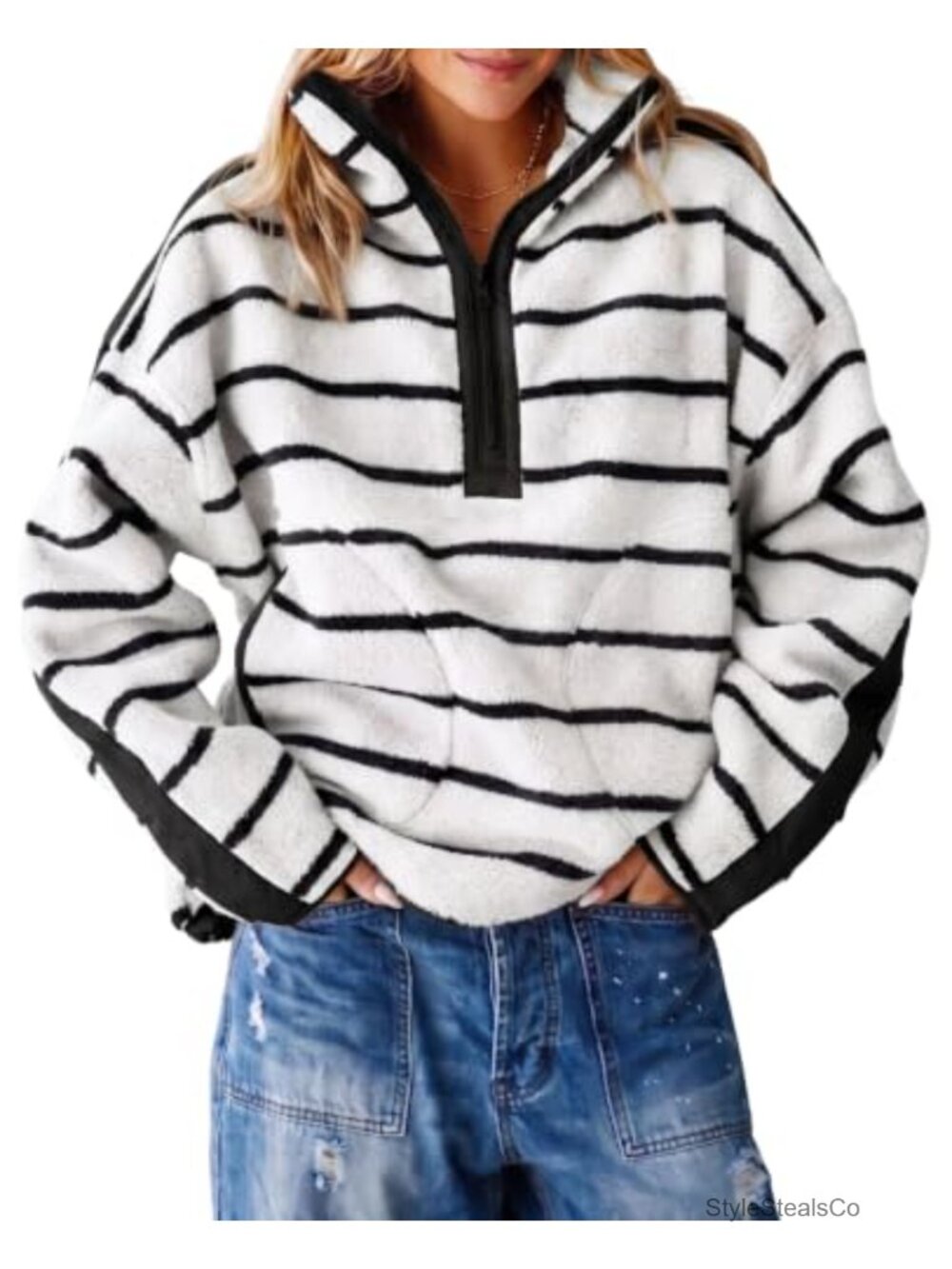 Quarter Zip Fleece Sweatshirt Pullover Winter Warm Long Sleeve Oversized